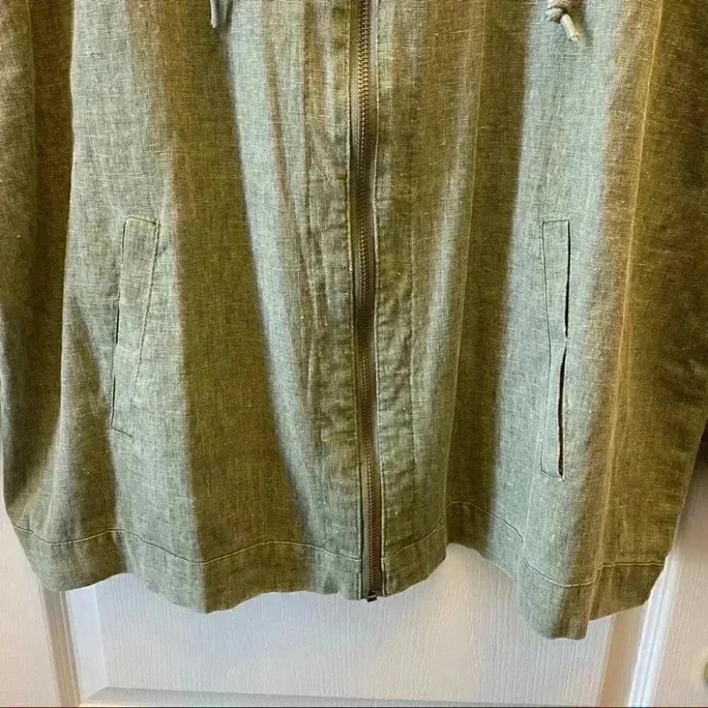 Avon Linen Jacket Cropped Lightweight Spring Fall Hood Olive Green Large - Picture 7 of 16